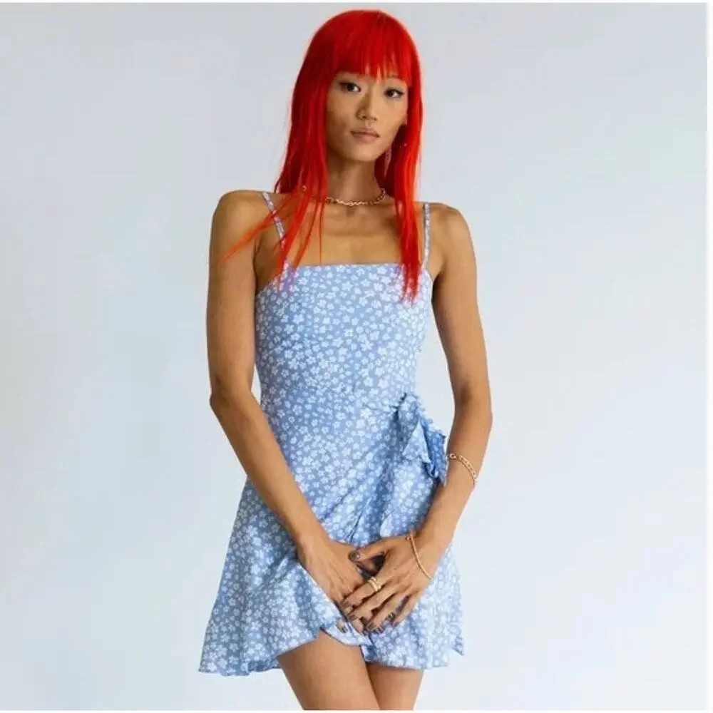 Princess Polly Caesura Dress Blue Floral Wrap Skirt Size 12 NWT- Feminine Girly